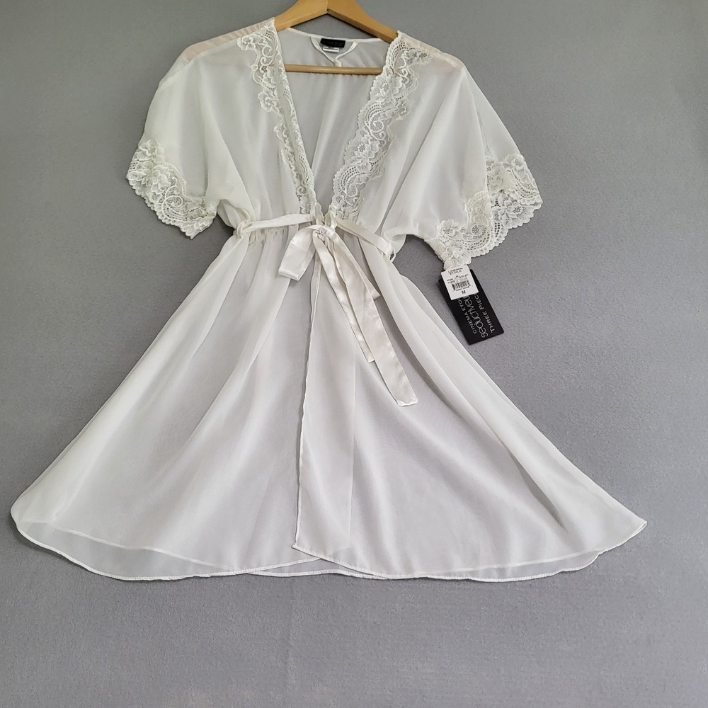 NWT Seductivewear By Cinema Etoile Sheer Lace Trimmed Babydoll Robe Women's M